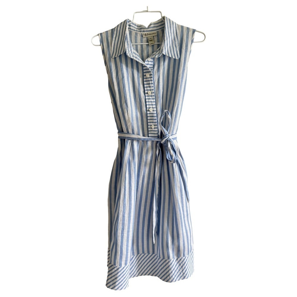 Neiman Marcus 100% Linen Blue Striped Shirt Dress Size Medium